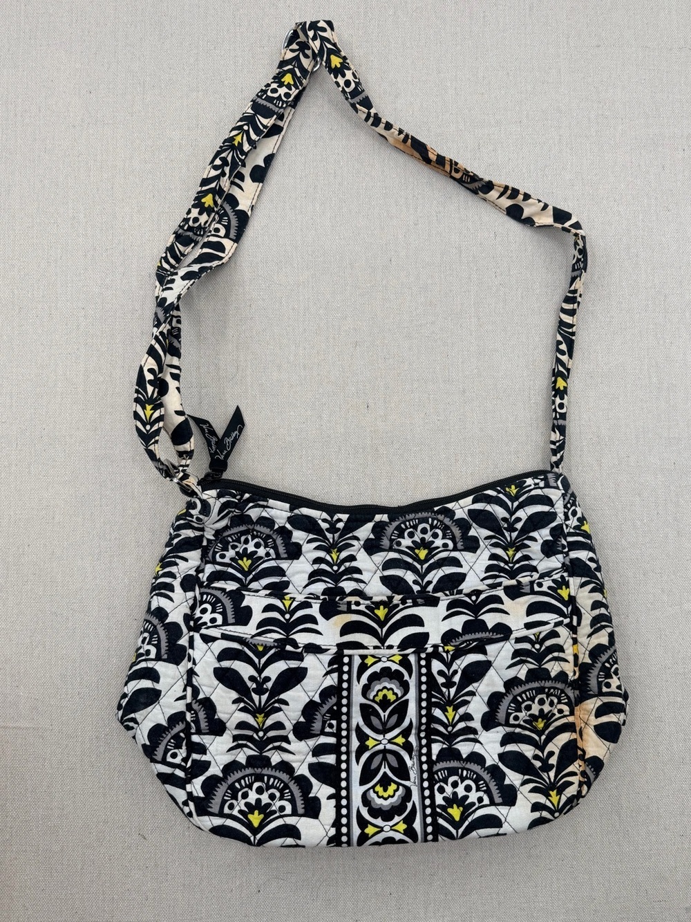 Vera Bradley Black & White Floral Quilted Crossbody with Yellow Accents
